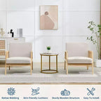 2 Fauteuils d'appoint modernes du milieu du siècle, Chaises confortables avec pieds en bois robustes, dossier en rotin et coussin épais en lin beige, pour chambre à coucher, balcon