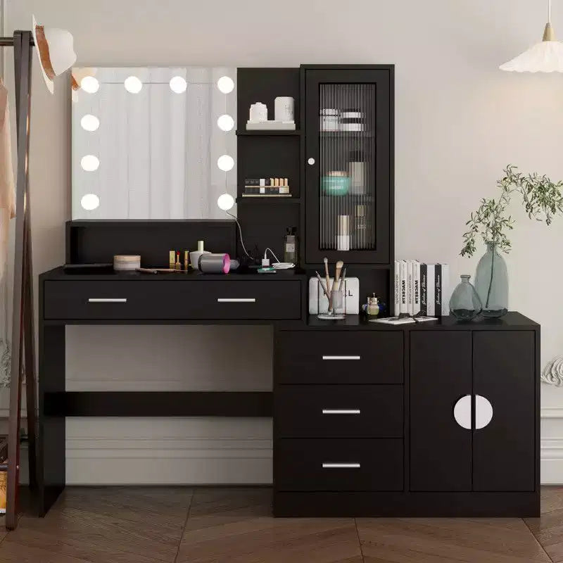 Coiffeuse de maquillage avec lumières, prise USB et de courant et armoire à tiroirs