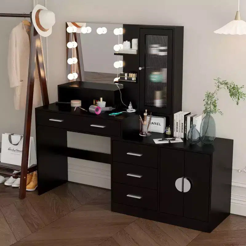 Coiffeuse de maquillage avec lumières, prise USB et de courant et armoire à tiroirs