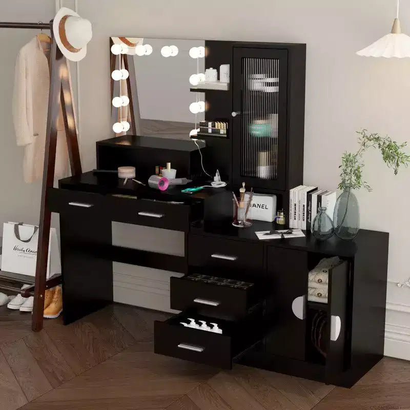 Coiffeuse de maquillage avec lumières, prise USB et de courant et armoire à tiroirs
