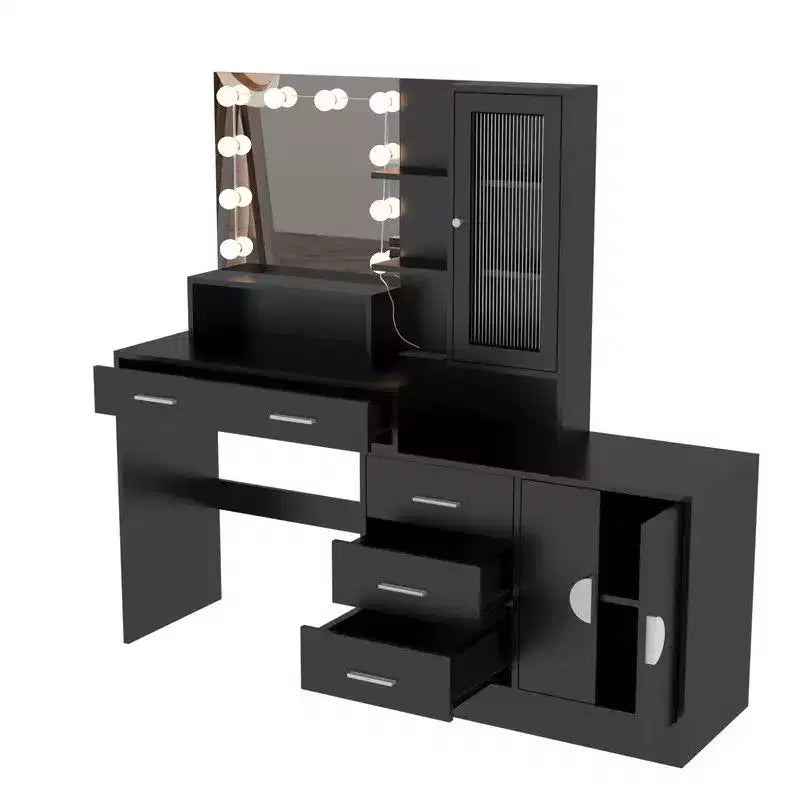 Coiffeuse de maquillage avec lumières, prise USB et de courant et armoire à tiroirs