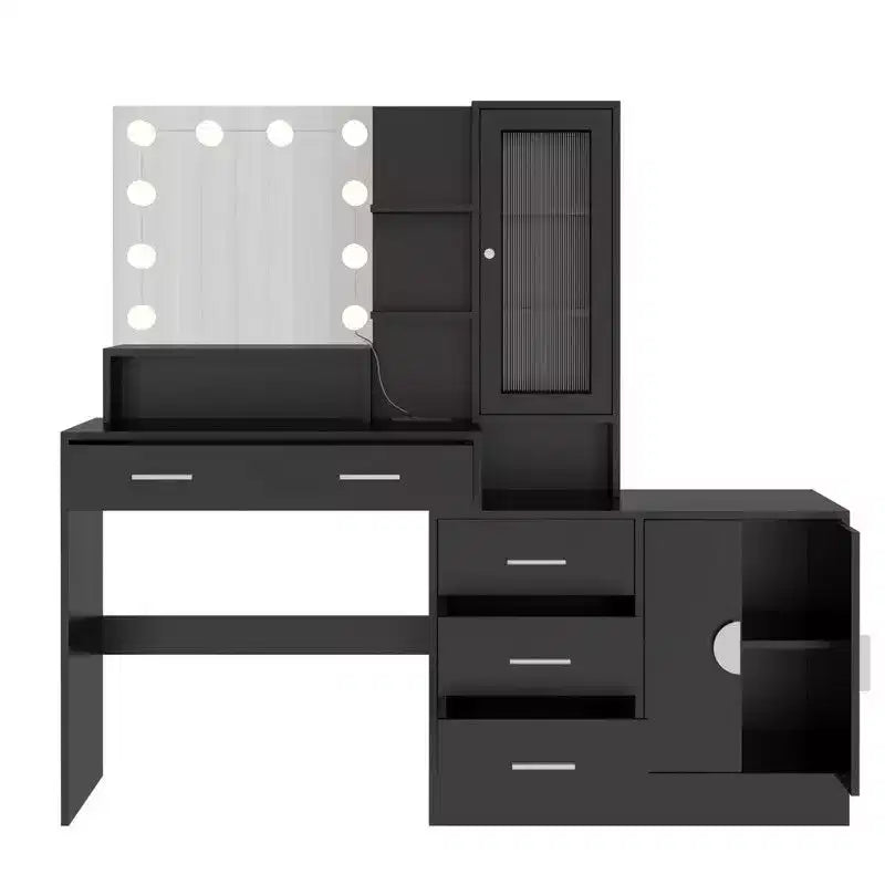 Coiffeuse de maquillage avec lumières, prise USB et de courant et armoire à tiroirs