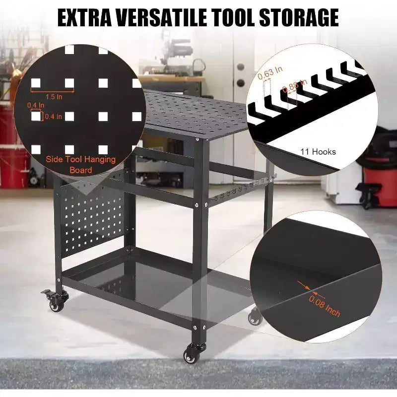 Table de soudure roulante portative Acekool 36x24 avec plateau en acier, panneau perforé, trous de 5/8 po, fentes à outils, étagère de rangement, capacité de 544 kg, orange