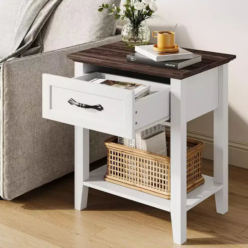 GustoWave Tables de chevet, Table d'appoint avec tiroir, Table d'appoint pour petits espaces, 2 étagères de rangement avec commode, Table de chevet