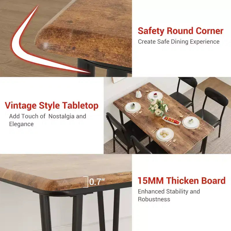 Table à manger pour 4,Petit ensemble table et chaises pour 4,Ensemble de salle à manger carré pour 4,Ensemble de 5 pièces pour cuisine et salle à manger pour petit espace, appartement, bureau à domicile