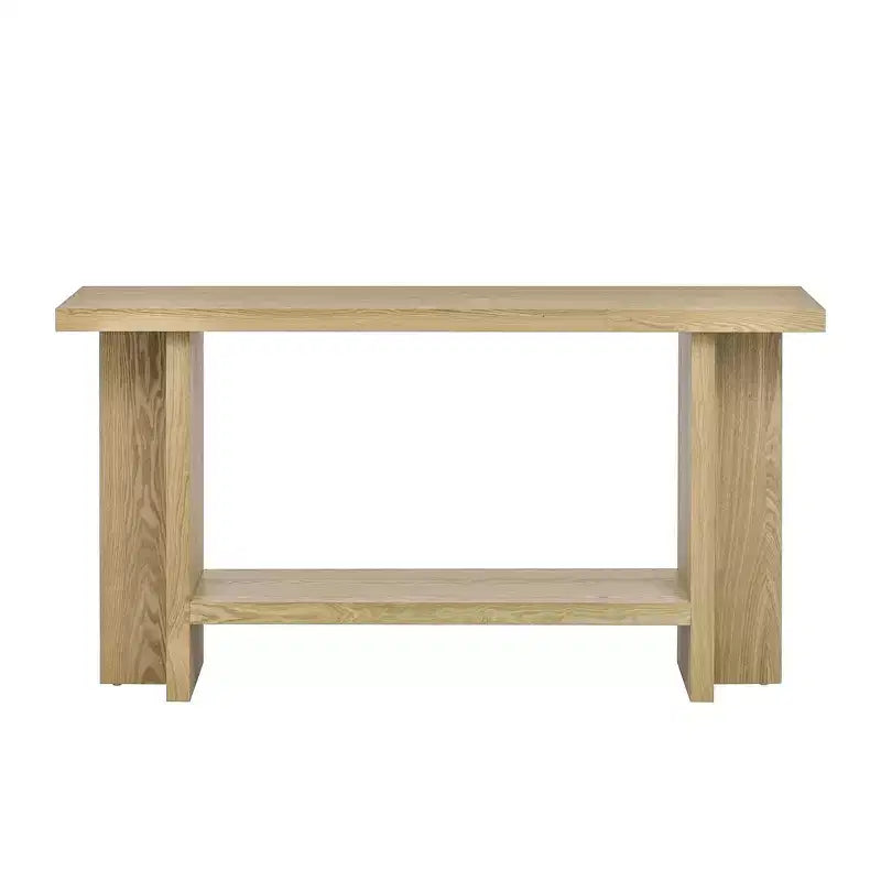 Console Whisen d'inspiration vintage avec placage en bois de frêne et piétement en T
