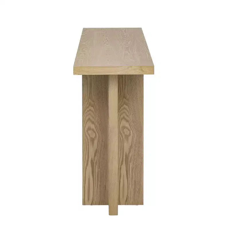 Console Whisen d'inspiration vintage avec placage en bois de frêne et piétement en T