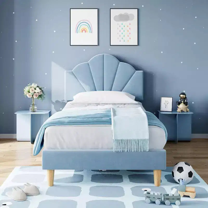 Cadre de lit tapissé COZONY Twin / Twin XL avec tête de lit réglable, velours, lattes robustes, sommier tapissier non nécessaire