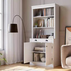 Acekool Bibliothèque moderne avec portes persiennes, étagères réglables, tiroir et meuble, lot de 2, dispositif anti-basculement, noir