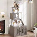Meuble Cache Litière avec Arbre à Chat, Tour à Chat 2-en-1, Condo de 170 cm de Haut avec Poteaux à Griffer