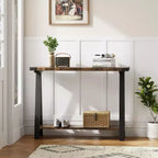 Table de console étroite de ferme, table de console de 43,3 pouces avec rangement, table de canapé à 2 niveaux avec cadre en métal et MDF, table de console étroite pour la maison