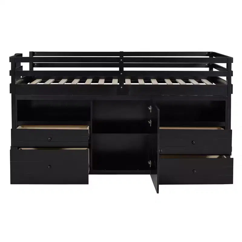 Lit mi-hauteur simple pour enfants, lit mezzanine simple en bois avec tiroirs de rangement, armoire et étagères inférieurs