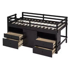 Lit mi-hauteur simple pour enfants, lit mezzanine simple en bois avec tiroirs de rangement, armoire et étagères inférieurs