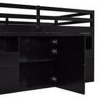 Lit mi-hauteur simple pour enfants, lit mezzanine simple en bois avec tiroirs de rangement, armoire et étagères inférieurs