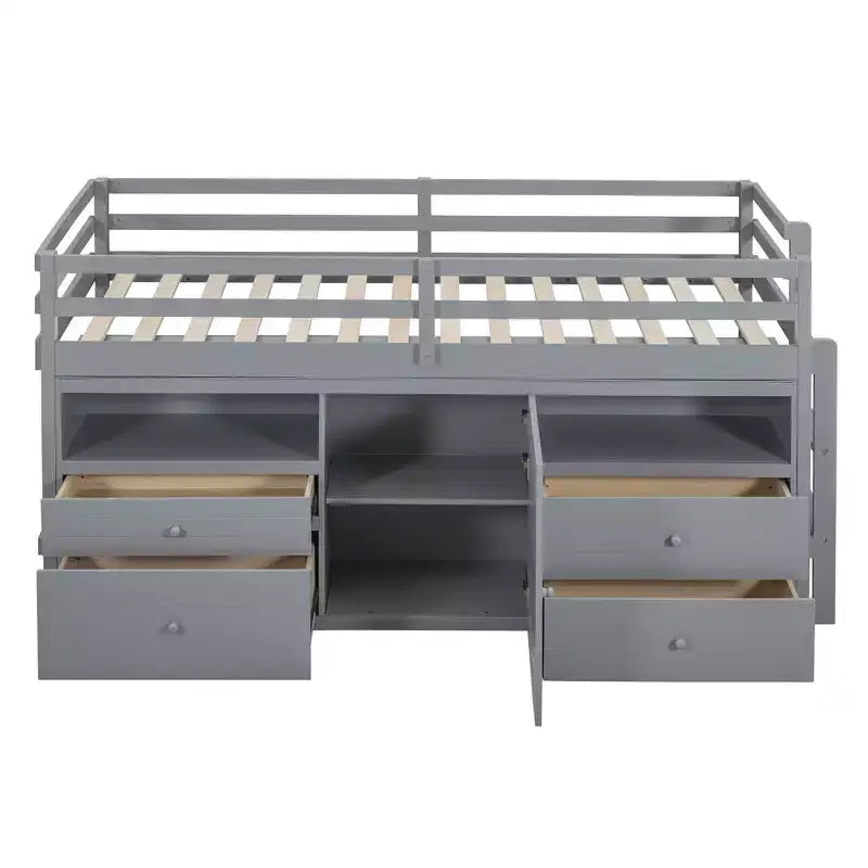 Lit mi-hauteur simple pour enfants, lit mezzanine simple en bois avec tiroirs de rangement, armoire et étagères inférieurs