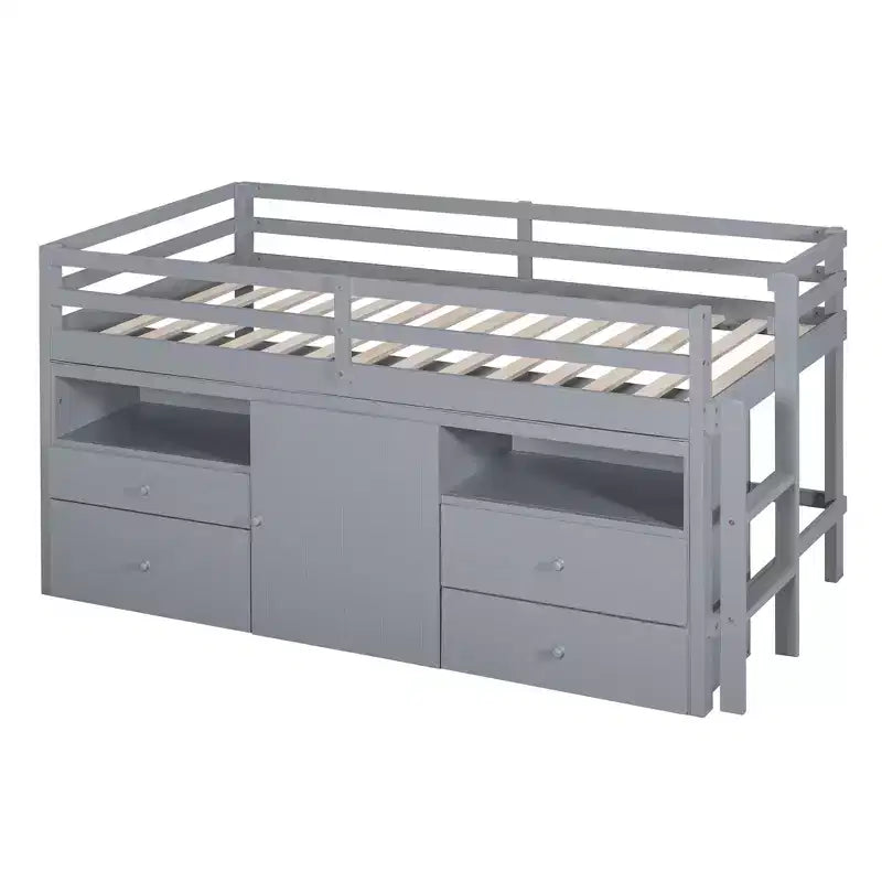 Lit mi-hauteur simple pour enfants, lit mezzanine simple en bois avec tiroirs de rangement, armoire et étagères inférieurs