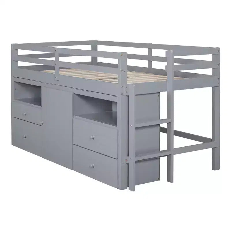 Lit mi-hauteur simple pour enfants, lit mezzanine simple en bois avec tiroirs de rangement, armoire et étagères inférieurs