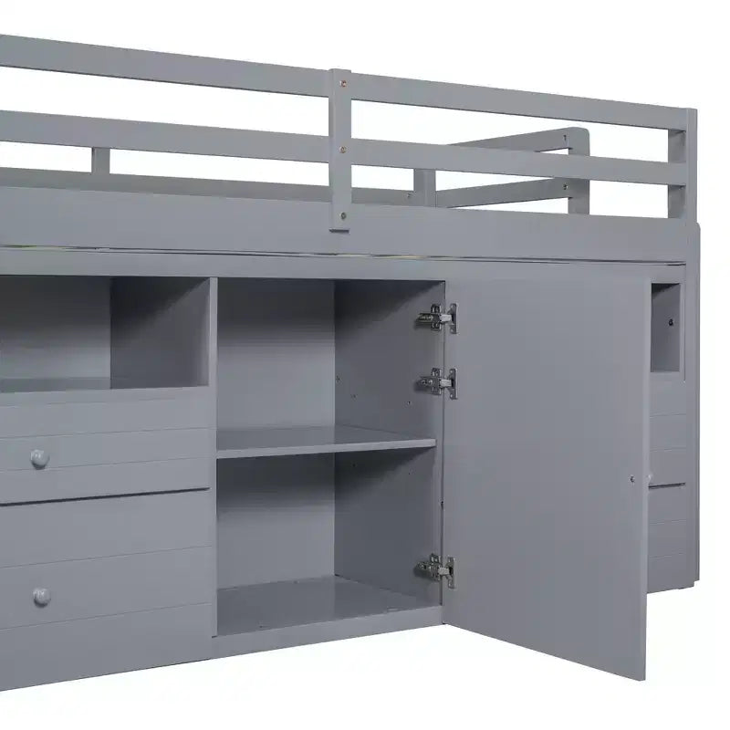 Lit mi-hauteur simple pour enfants, lit mezzanine simple en bois avec tiroirs de rangement, armoire et étagères inférieurs