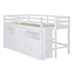Lit mi-hauteur simple pour enfants, lit mezzanine simple en bois avec tiroirs de rangement, armoire et étagères inférieurs
