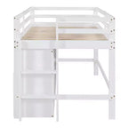 Lit mi-hauteur simple pour enfants, lit mezzanine simple en bois avec tiroirs de rangement, armoire et étagères inférieurs