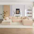 Canapé modulaire en velours côtelé Mjkone 141'' de profondeur, canapé moderne 8 places en forme de U avec pouf mobile