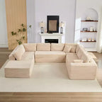 Canapé modulaire en velours côtelé Mjkone 141'' de profondeur, canapé moderne 8 places en forme de U avec pouf mobile