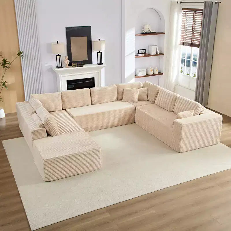 Canapé modulaire en velours côtelé Mjkone 141'' de profondeur, canapé moderne 8 places en forme de U avec pouf mobile