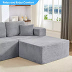 Canapé modulaire en velours côtelé Mjkone 141'' de profondeur, canapé moderne 8 places en forme de U avec pouf mobile