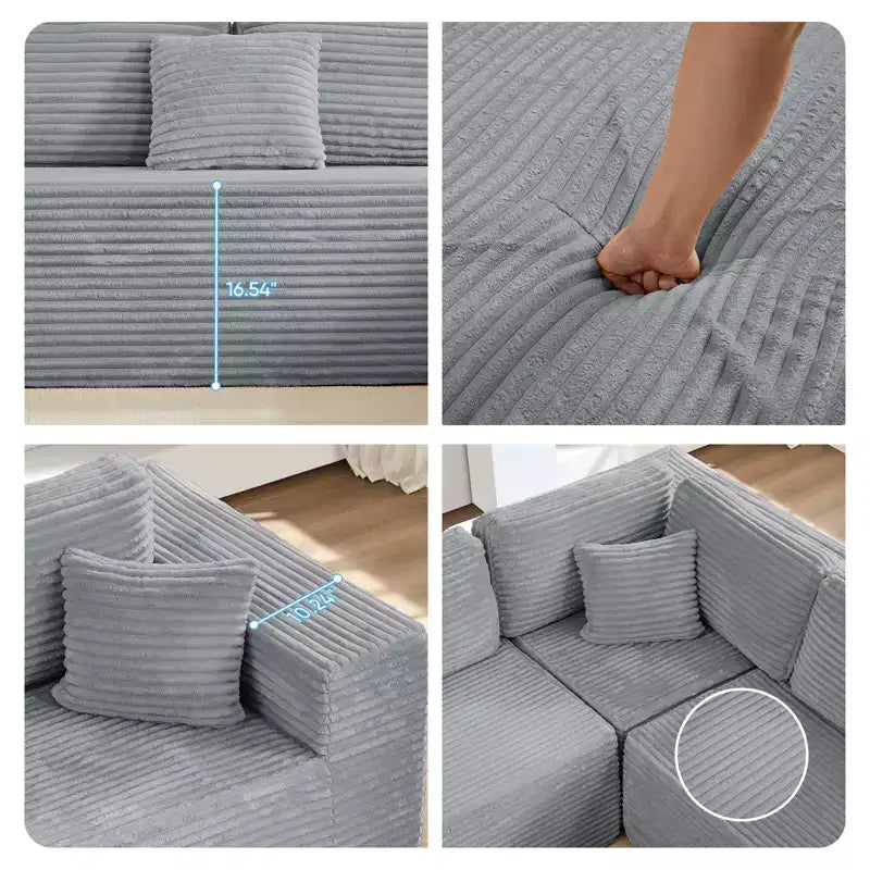 Canapé modulaire en velours côtelé Mjkone 141'' de profondeur, canapé moderne 8 places en forme de U avec pouf mobile