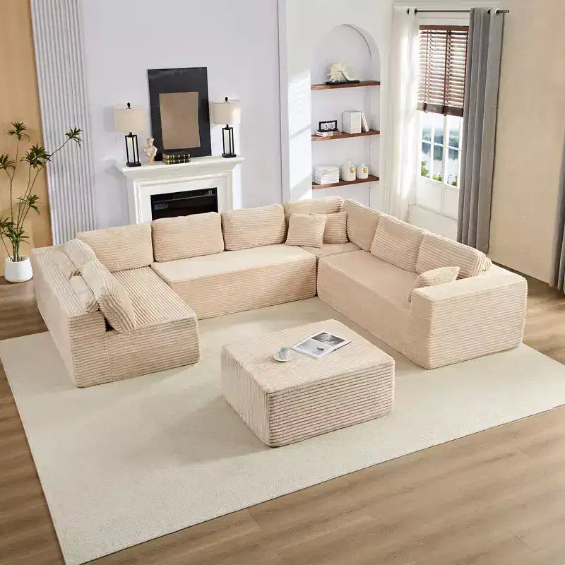 Canapé modulaire en velours côtelé Mjkone 141'' de profondeur, canapé moderne 8 places en forme de U avec pouf mobile