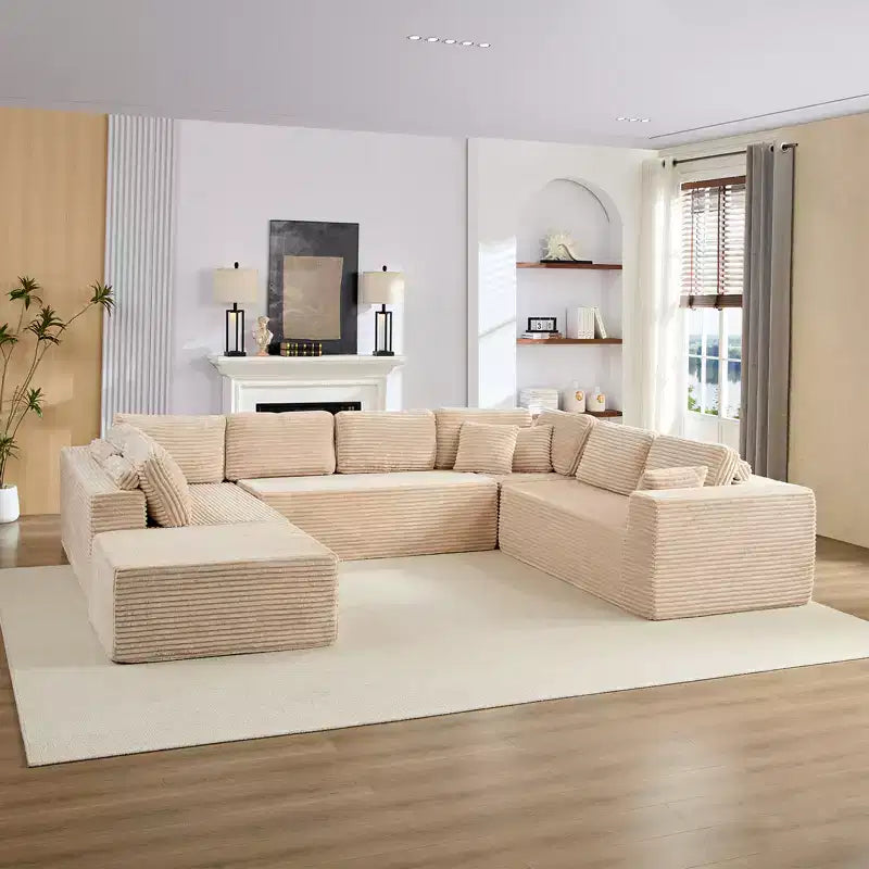 Canapé modulaire en velours côtelé Mjkone 141'' de profondeur, canapé moderne 8 places en forme de U avec pouf mobile