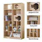 2-en-1 Bibliothèque Maison de chat Arbre à chat Vitrine Cache-litière pour chat Étagère d'escalade Bibliothèque Étagère de rangement, Naturel - ModernLuxe