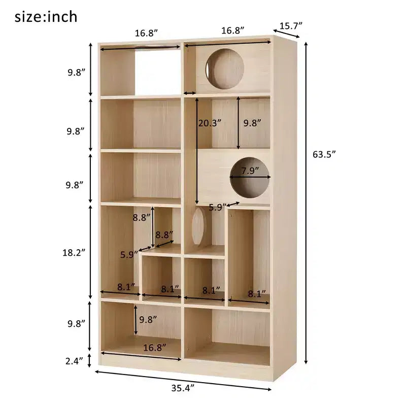 2-en-1 Bibliothèque Maison de chat Arbre à chat Vitrine Cache-litière pour chat Étagère d'escalade Bibliothèque Étagère de rangement, Naturel - ModernLuxe