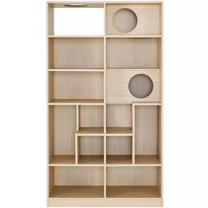 2-en-1 Bibliothèque Maison de chat Arbre à chat Vitrine Cache-litière pour chat Étagère d'escalade Bibliothèque Étagère de rangement, Naturel - ModernLuxe