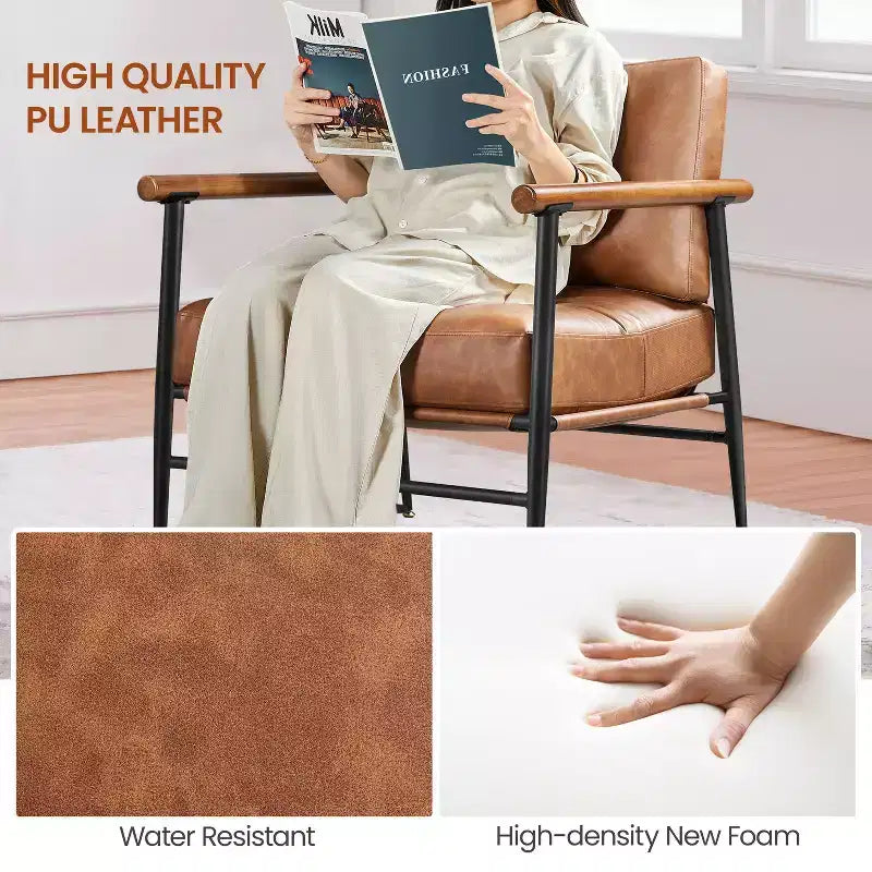 Yaheetech Fauteuil d'appoint du milieu du siècle Fauteuil de lecture avec cadre en métal pour salon, chambre à coucher