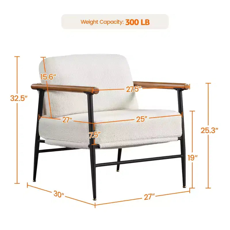 Yaheetech Fauteuil d'appoint du milieu du siècle Fauteuil de lecture avec cadre en métal pour salon, chambre à coucher