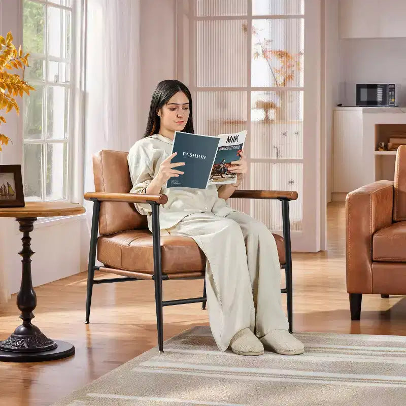 Yaheetech Fauteuil d'appoint du milieu du siècle Fauteuil de lecture avec cadre en métal pour salon, chambre à coucher