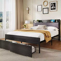 Full Bed Frame with Headboard, Black Platform Bed Frame with Storage, Heavy Duty Bed Frames with 2 Storage Drawers,No Box Spring Needed
