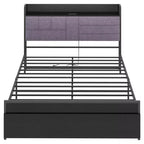Cadre de lit complet avec tête de lit, cadre de lit plateforme noir avec rangement, cadres de lit robustes avec 2 tiroirs de rangement, pas besoin de sommier tapissier