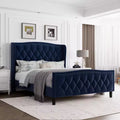 Bed Frame, Platform Bed with Velvet Upholstered Wingback Headboard - Wooden Slat Support, No Box Spring Needed, Easy Assembly