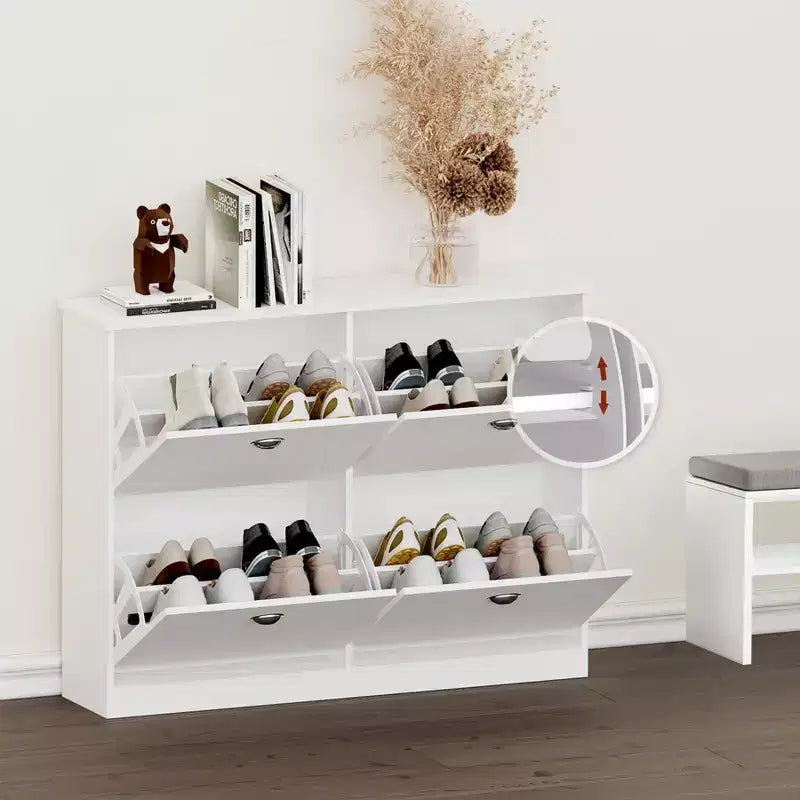 MAYEERTY Meuble à chaussures étroit et dissimulé avec 4 tiroirs pour couloir Blanc