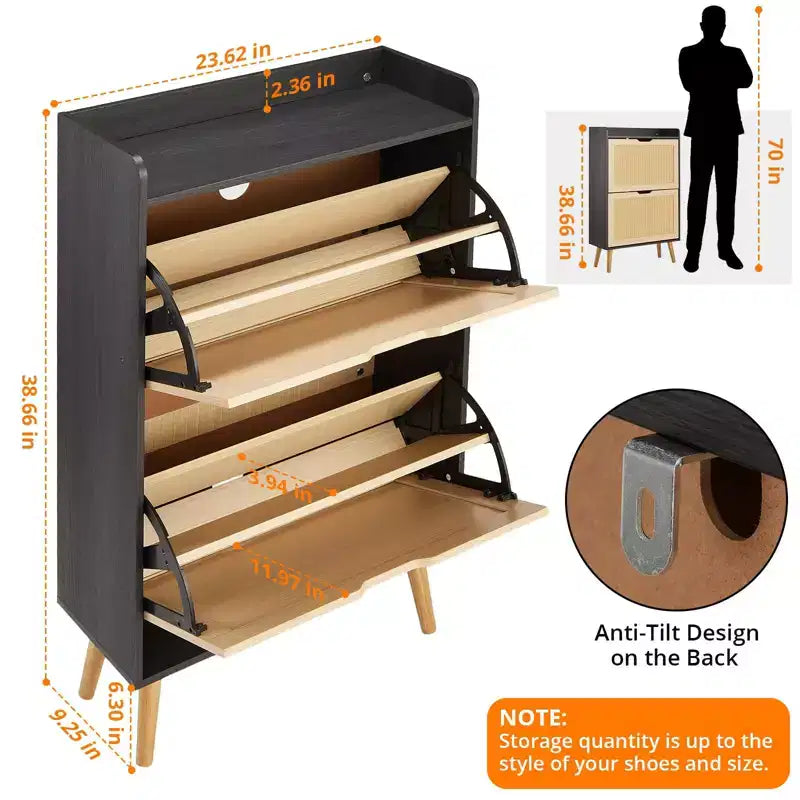 Meuble à chaussures GustoWave avec tiroirs basculants - Organisateur ventilé et anti-odeurs pour 15-20 paires de chaussures, armoire à chaussures anti-basculement