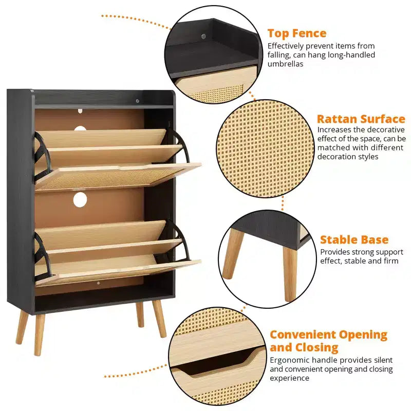 Meuble à chaussures GustoWave avec tiroirs basculants - Organisateur ventilé et anti-odeurs pour 15-20 paires de chaussures, armoire à chaussures anti-basculement