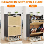 Meuble à chaussures GustoWave avec tiroirs basculants - Organisateur ventilé et anti-odeurs pour 15-20 paires de chaussures, armoire à chaussures anti-basculement