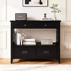 Hostack 36'' Farmhouse Wood Console Table with 4 Drawers and 1 Storage Shelf for Entryway and Living Room , Black