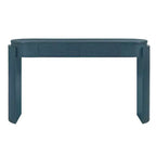Console Luxystar avec finition grain de bois naturel, plateau ovale et 2 tiroirs pour entrée et salon, bleu marine
