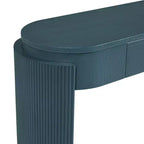Console Luxystar avec finition grain de bois naturel, plateau ovale et 2 tiroirs pour entrée et salon, bleu marine