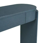 Console Luxystar avec finition grain de bois naturel, plateau ovale et 2 tiroirs pour entrée et salon, bleu marine