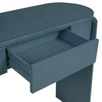 Console Luxystar avec finition grain de bois naturel, plateau ovale et 2 tiroirs pour entrée et salon, bleu marine