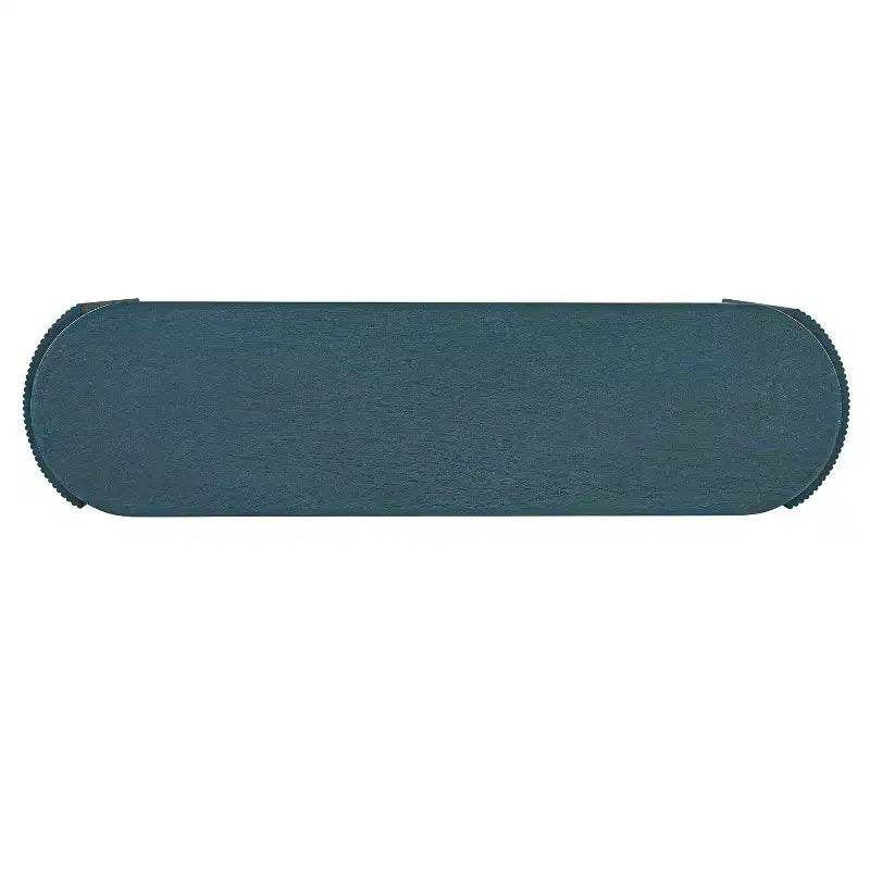 Console Luxystar avec finition grain de bois naturel, plateau ovale et 2 tiroirs pour entrée et salon, bleu marine